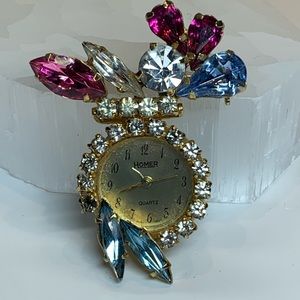 Vintage Homer Quartz Brooch Dangling Watch